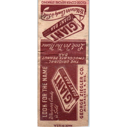 Giant Bar Candy George Ziegler Co Milwaukee Vintage Matchbook Cover SF4-Y5