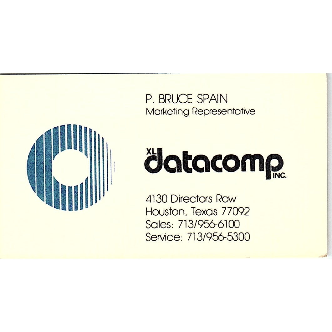 P Bruce Spain XL Datacomp Inc Houston TX Vintage Business Card SD9-B2