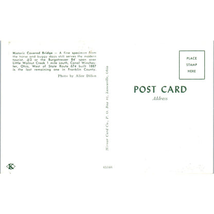 Burgotresser #3 Little Walnut Creek Canal Winchester Covered Bridge Postcard PC1