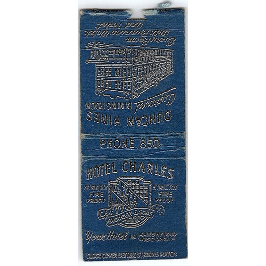 Hotel St. Charles Duncan Hines Dining Room Marshfield WI Matchbook Cover SC7-Y10