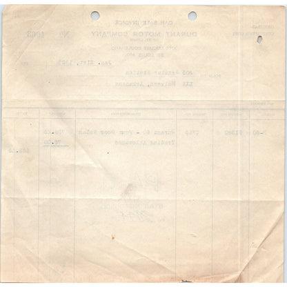 1929 Durant Motor Company of St. Louis Car Sale Invoice D10