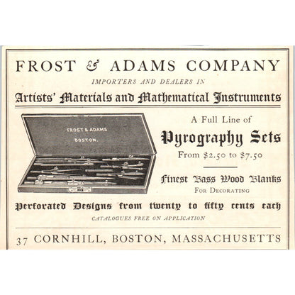 Frost & Adams Company Pyrography Sets Boston c1905 Victorian Ad AE9-MA3
