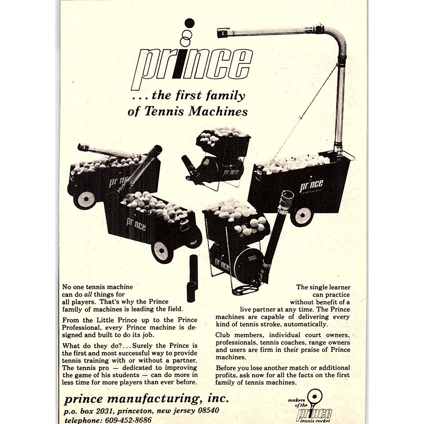Prince Tennis Machines Princeton NJ 1977 Ad AF3-M1