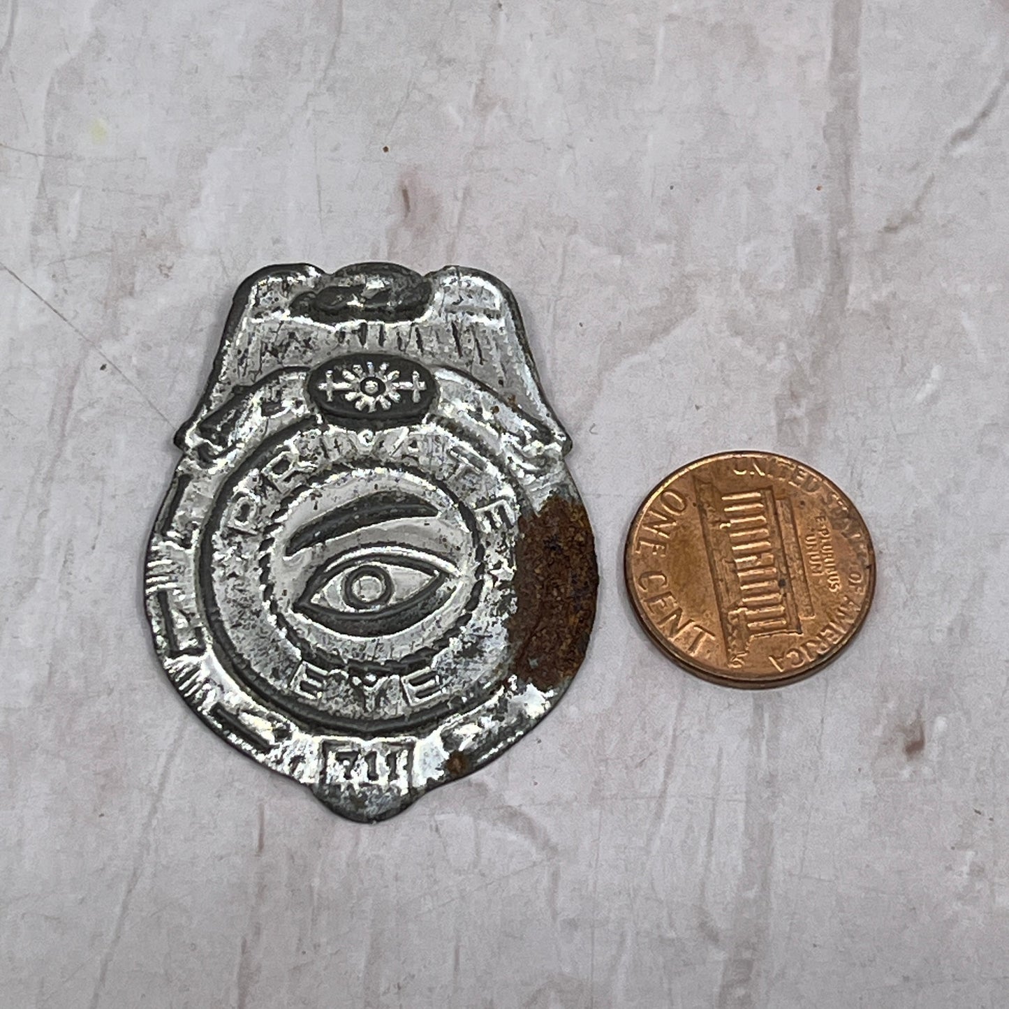 Vintage Tin Private Eye Detective Toy Play Badge SF4