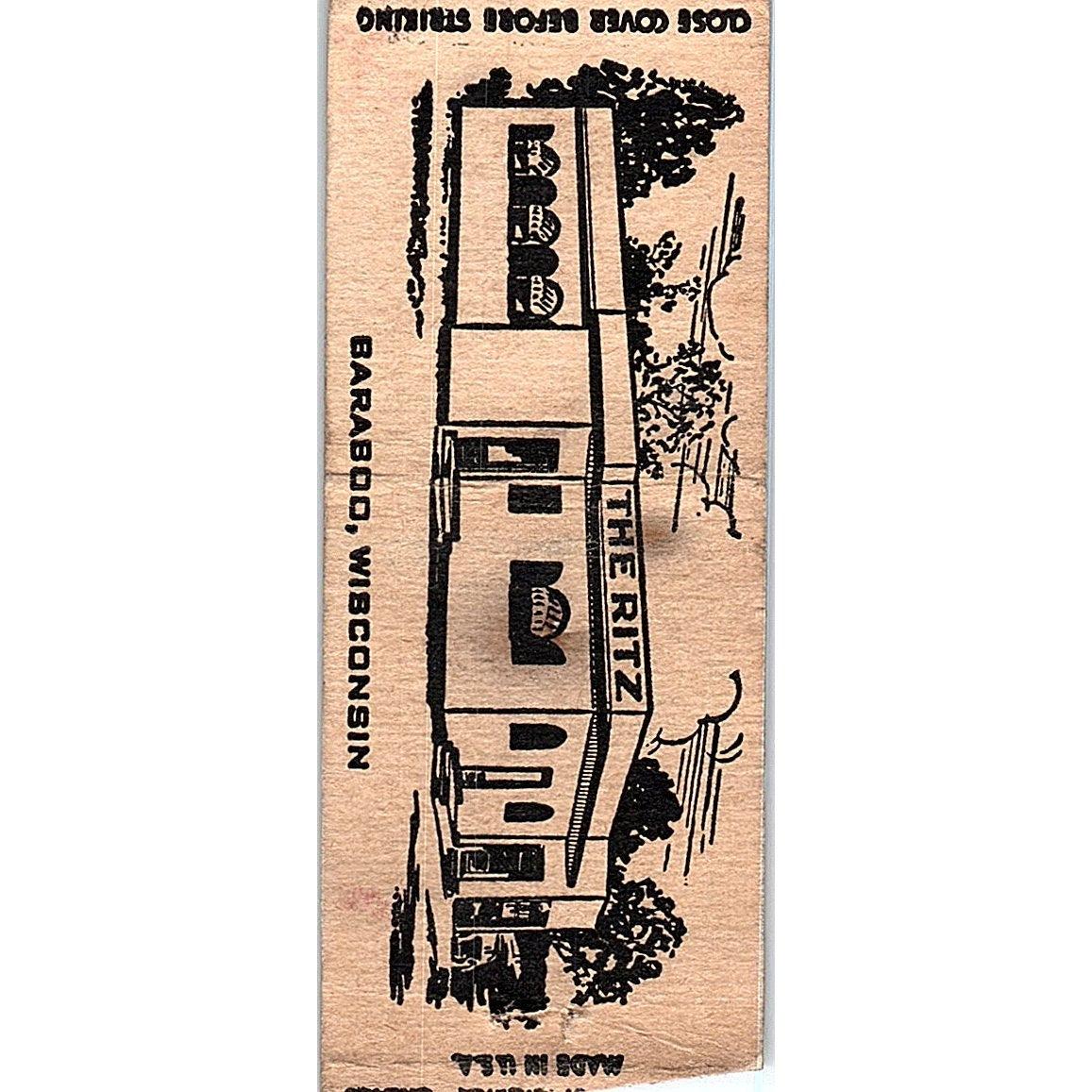 The Ritz Baraboo WI Vintage Matchbook Cover SF3-Y7
