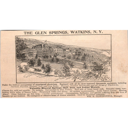 Glen Springs Watkins NY Wm. E. Leffingwell 1892 Magazine Ad AB6-SM2