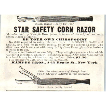 Star Safety Corn Razor Kampfe Bros NY c1905 Original Advertisement AE7-A1