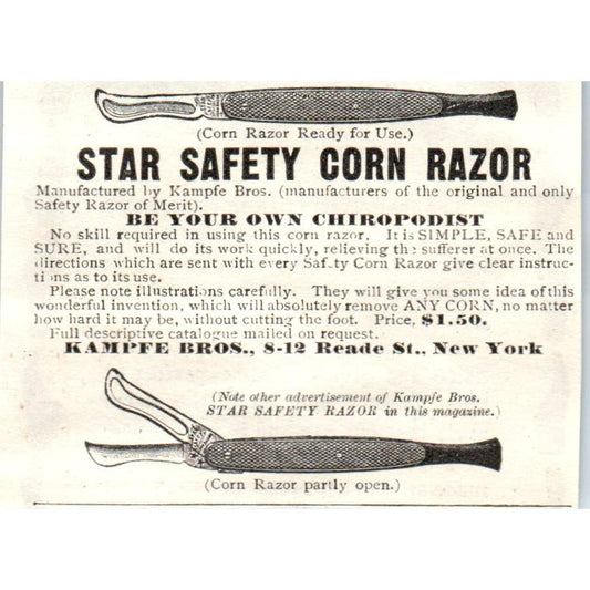 Star Safety Corn Razor Kampfe Bros NY c1905 Original Advertisement AE7-A1