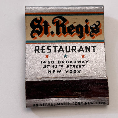 St. Regis Restaurant 1460 Broadway NY Vintage Matchbook Cover TB8-MB3-7