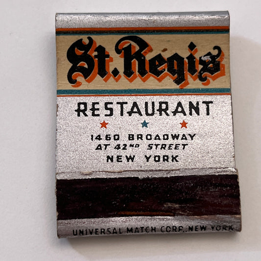 St. Regis Restaurant 1460 Broadway NY Vintage Matchbook Cover TB8-MB3-7