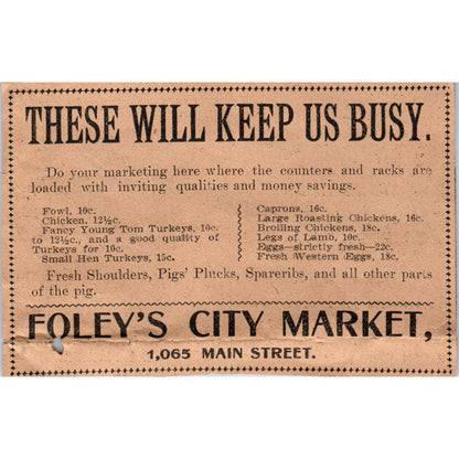 Foley's City Market Main St. Hartford 1901 Newspaper Ad AD8-H2