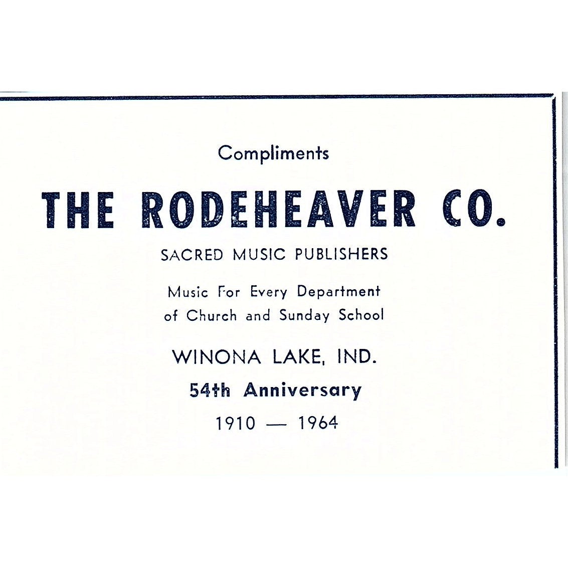 The Rodeheaver Co Sacred Music Publishers Winona Lake Indiana 1964 Ad AG1-M8