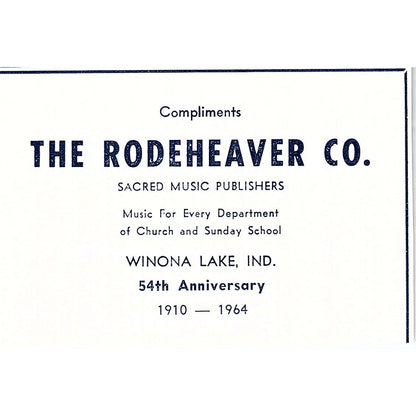 The Rodeheaver Co Sacred Music Publishers Winona Lake Indiana 1964 Ad AG1-M8