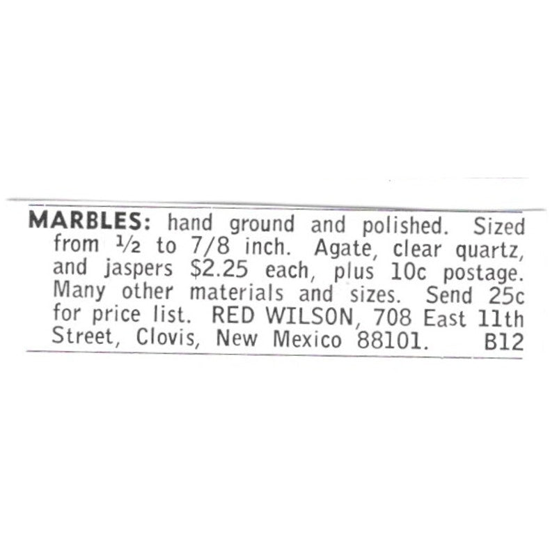 Red Wilson Marbles Clovis New Mexico 1972 Ad AF8-S19