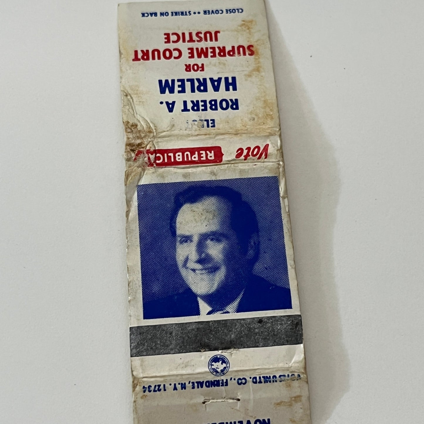Elect Robert A Harlem for Supreme Court Justice Republican Matchbook TB6-MB1-14