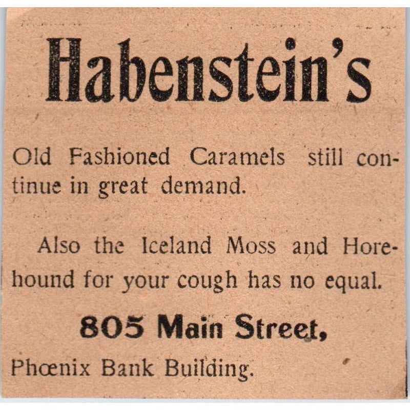 Habenstein's Old Fashioned Caramels Hartford 1901 Newspaper Ad AD8-HS7