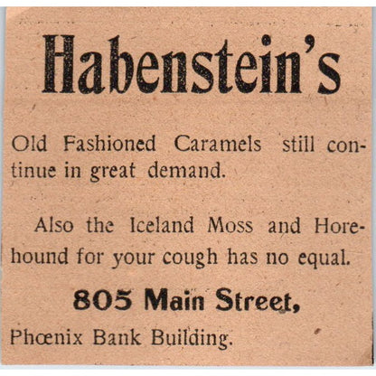 Habenstein's Old Fashioned Caramels Hartford 1901 Newspaper Ad AD8-HS7