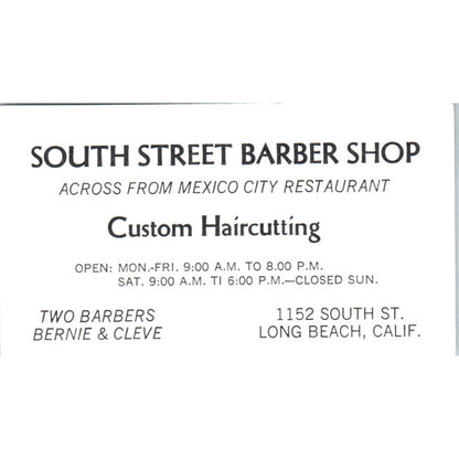 South Street Barber Shop Bernie & Cleve Long Beach Vintage Business Card SD8-B9