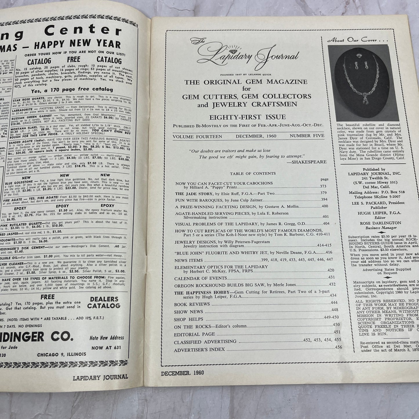 Parure of Rubellites & Diamonds Mrs. Jame Dyer - Lapidary Journal - Dec 1960 M22