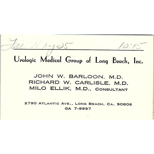 Urological Medical Group of Long Beach Long Bch CA Vintage Business Card SB4-B2