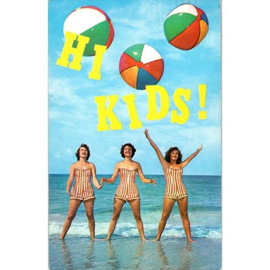 1964 Girls in Swimsuits Beach Balls Daytona Beach Florida Vintage Postcard PD1