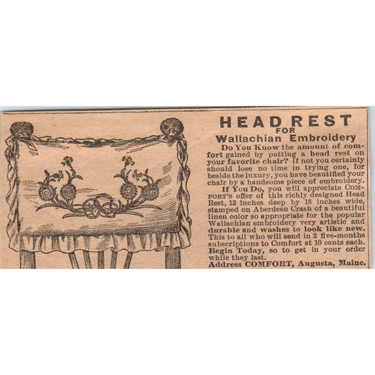 Wallachian Embroidery Headrest Club Offer Comfort Augusta Maine 1910 Ad AF1-CM3