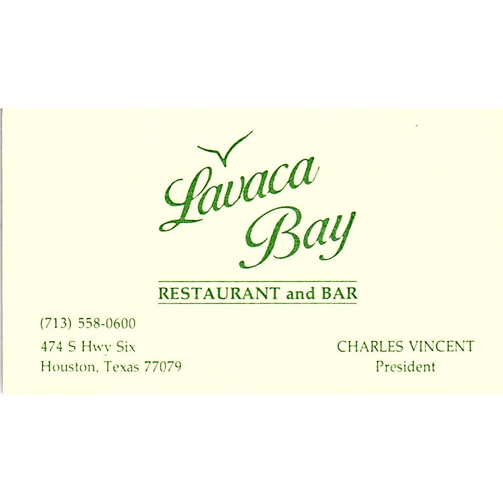 Charles Vincent Lavaca Bay Restaurant Houston Vintage Business Card SC9-B5