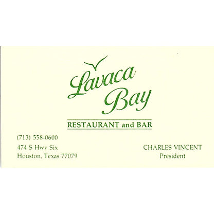Charles Vincent Lavaca Bay Restaurant Houston Vintage Business Card SC9-B5