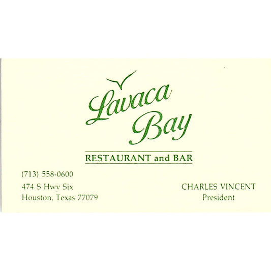 Charles Vincent Lavaca Bay Restaurant Houston Vintage Business Card SC9-B5