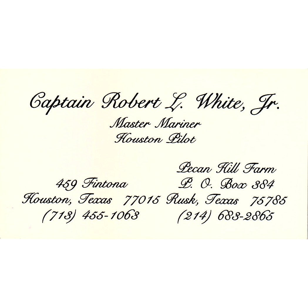 Capt Robert L White Jr Master Mariner Pilot Houston Vintage Business Card SD9-B7