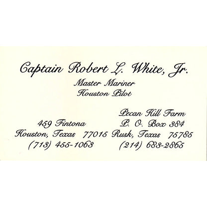 Capt Robert L White Jr Master Mariner Pilot Houston Vintage Business Card SD9-B7
