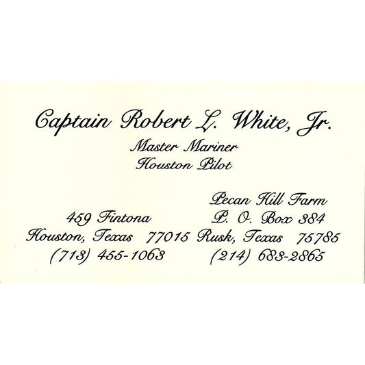 Capt Robert L White Jr Master Mariner Pilot Houston Vintage Business Card SD9-B7