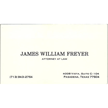 James William Freyer Attorney Pasadena Vintage Business Card SE3-B12