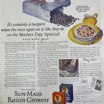 Sun-Maid California Raisins Mary Dean 10x13 Magazine Advertisement FL6-7