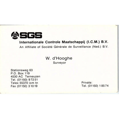 d'Hooghe SGS internationale Controle Maatschappij Terneuzen Business Card SC9-B6