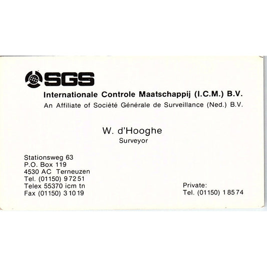 d'Hooghe SGS internationale Controle Maatschappij Terneuzen Business Card SC9-B6