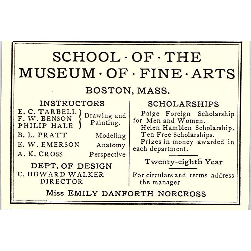 School of Museum of Fine Arts Boston E.C. Tarbell C. Howard Walker 1904 Ad AF5-6