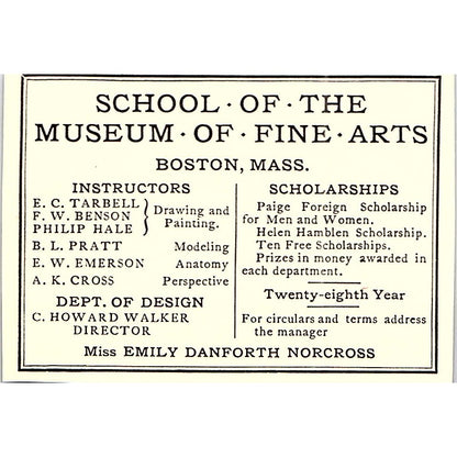 School of Museum of Fine Arts Boston E.C. Tarbell C. Howard Walker 1904 Ad AF5-6