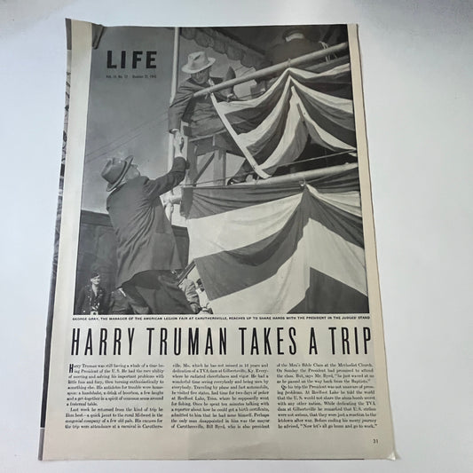 1945 Harry Truman Takes a Trip 3 Pages 1940s WWII Era Article V30-1