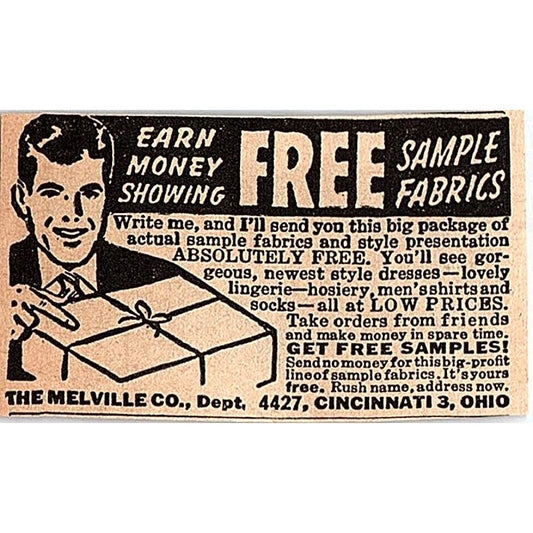 Earn Money Showing Sample Fabrics - The Melville Co Cincinnati OH 1948 Ad AF8-S1