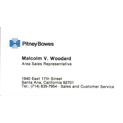 Malcolm V. Woodward Santa Ana CA Pitney Bowes Vintage Business Card SE3-B2