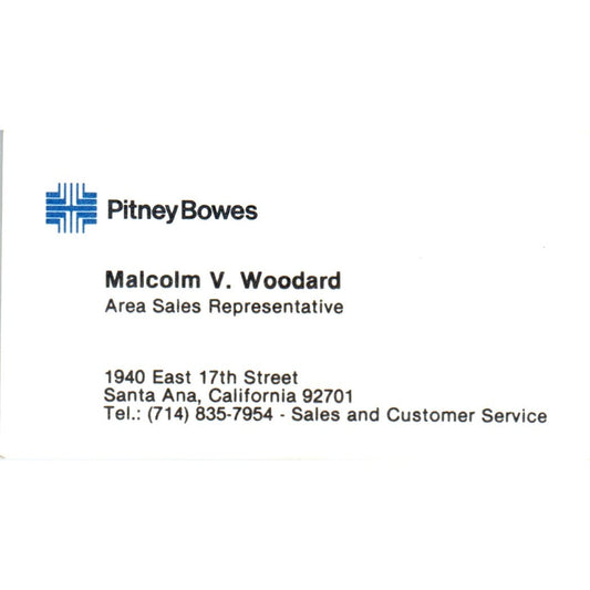 Malcolm V. Woodward Santa Ana CA Pitney Bowes Vintage Business Card SE3-B2