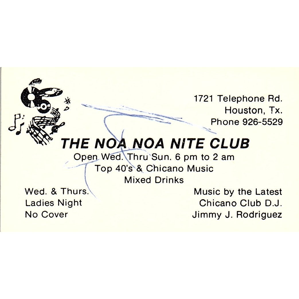 The Noa Noa Nite Club Jimmy J Rodriguez Houston Vintage Business Card SD9-B5