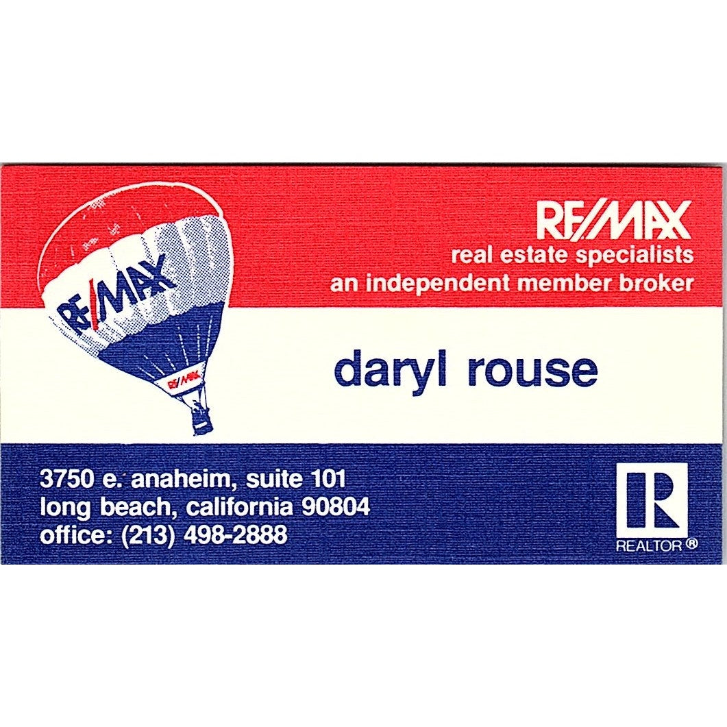 Daryl Rouse Realtor Remax Long Beach CA Vintage Business Card SC9-B5