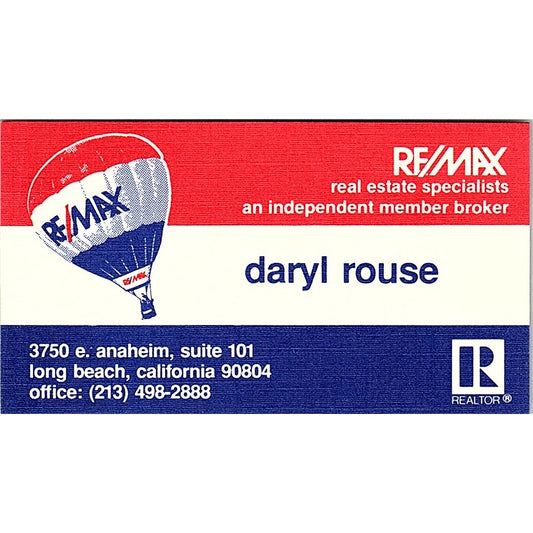 Daryl Rouse Realtor Remax Long Beach CA Vintage Business Card SC9-B5