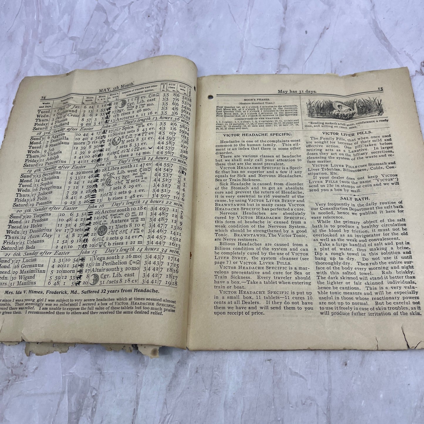 1906 Frederick Almanac Victor Remedies Co Frederick City MD D22
