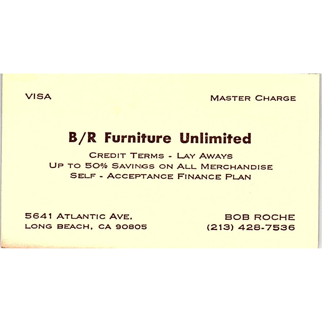 Vintage B/R Furniture Unlimited Bob Roche Long Beach CA Business Card SF3-B2