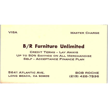 Vintage B/R Furniture Unlimited Bob Roche Long Beach CA Business Card SF3-B2