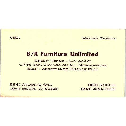 Vintage B/R Furniture Unlimited Bob Roche Long Beach CA Business Card SF3-B2