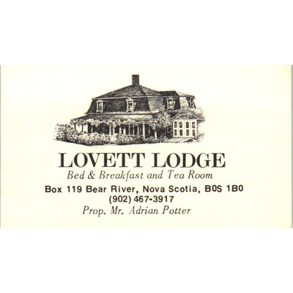 Lovett Lodge Adrian Potter Bear River NS Vintage Business Card SE3-B1